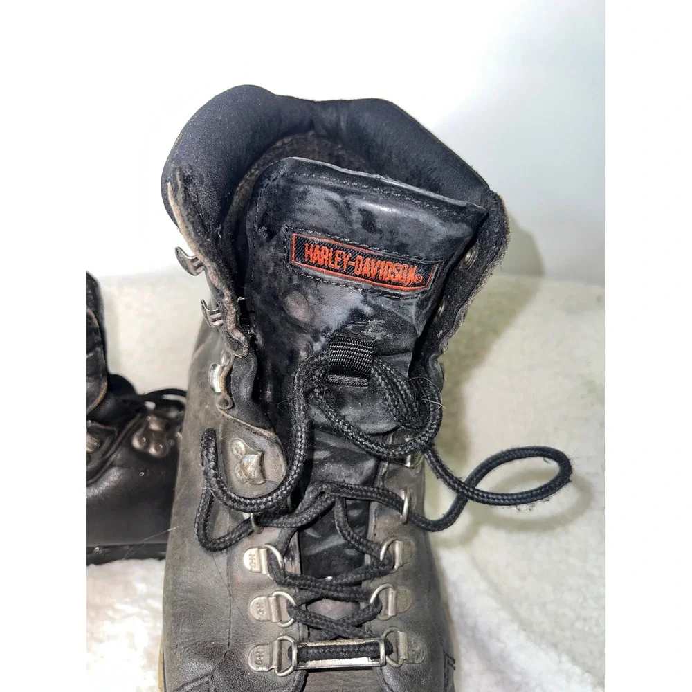 Harley Davidson Mens Black Leather Motorcycle Boots Lace Up Mid Calf size 11 1/2
